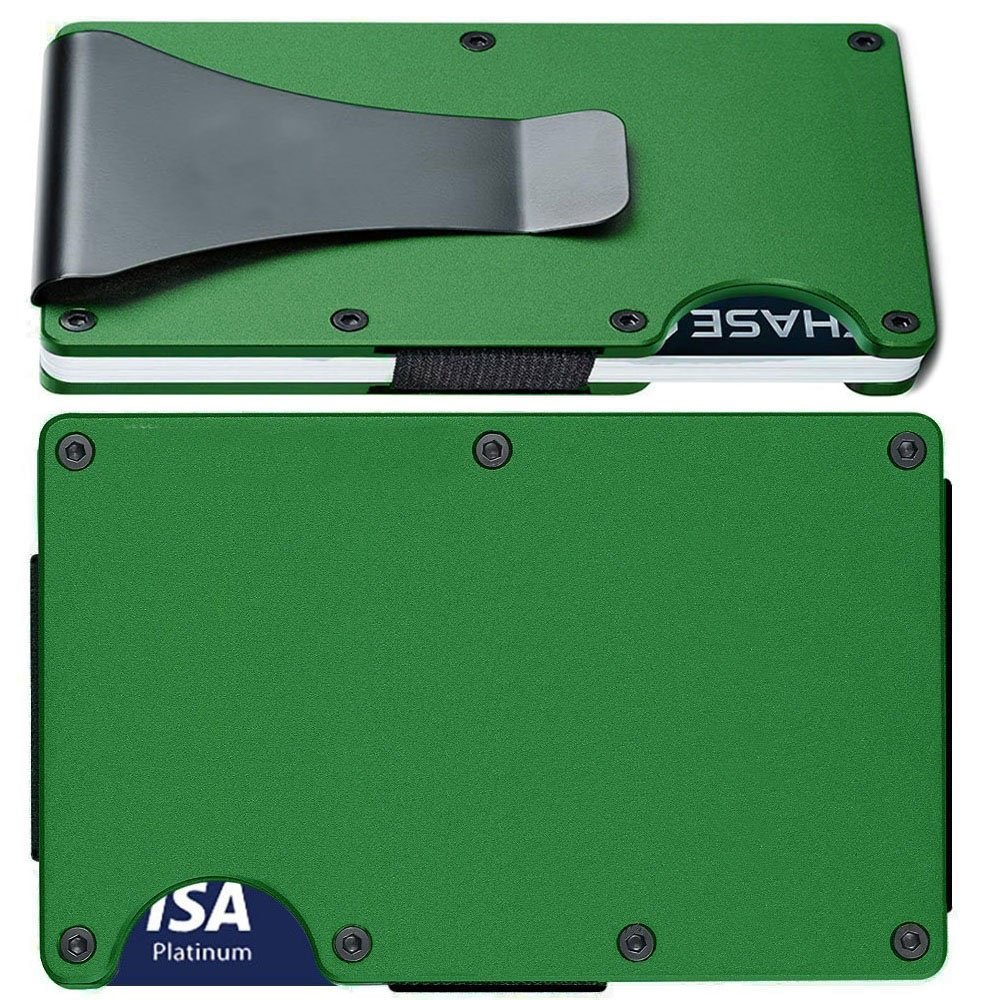 Bright Green Titanium Carbon Fiber RFID Blocking Wallet With Clip