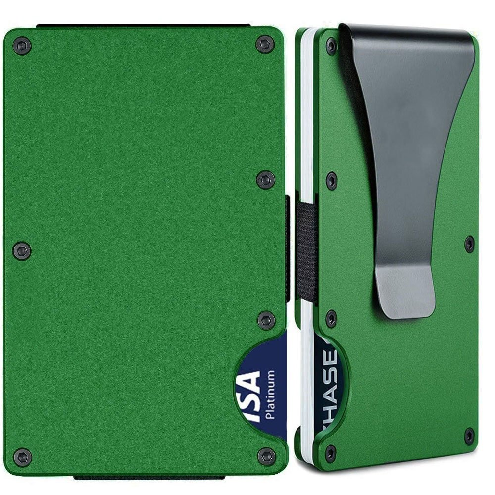 Bright Green Titanium Carbon Fiber RFID Blocking Wallet With Clip
