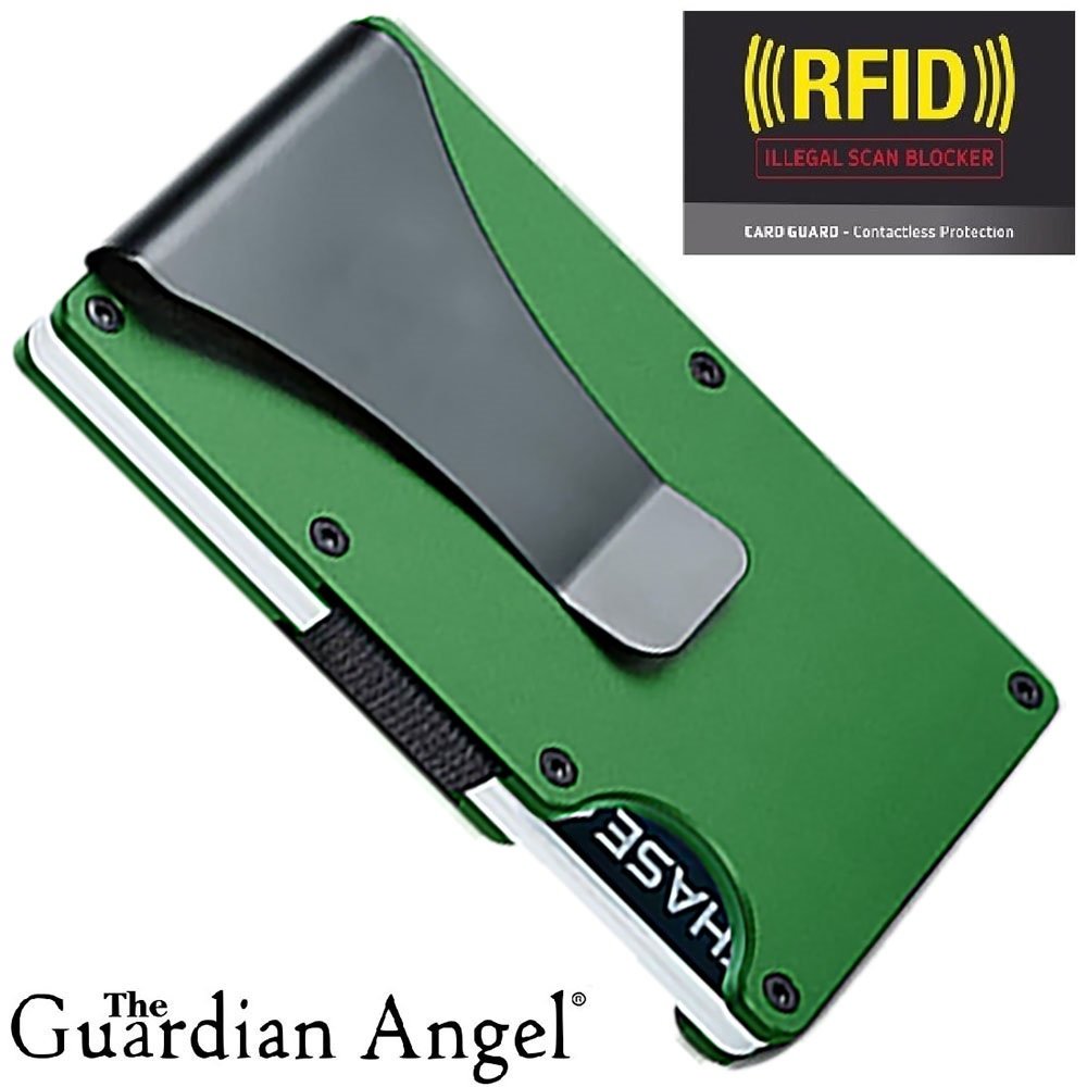 D7 Bright Green Titanium Carbon Fiber RFID Blocking Wallet With Clip-1